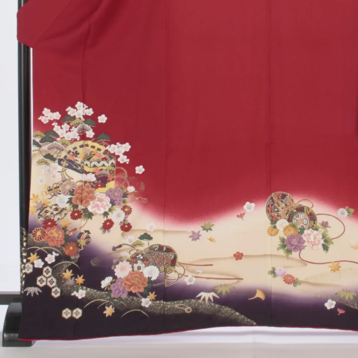 f0722322r2】【赤・ワイン系】振袖 レンタル フルセット Lサイズ 成人