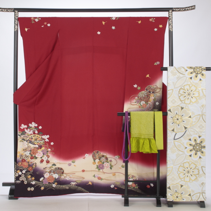 振袖フルセット■オーダー仕立て■京友禅■赤翔鶴■振袖一式■成人式 京友禅競技大会受賞柄振袖