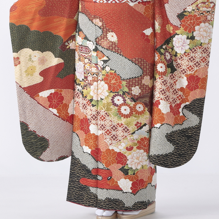 f0724096r2】【赤・ワイン系】振袖 レンタル フルセット Mサイズ 成人