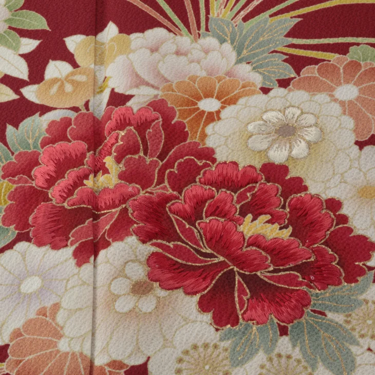 f0724280】【赤・ワイン系】振袖 販売 フルセット Lサイズ 【中古