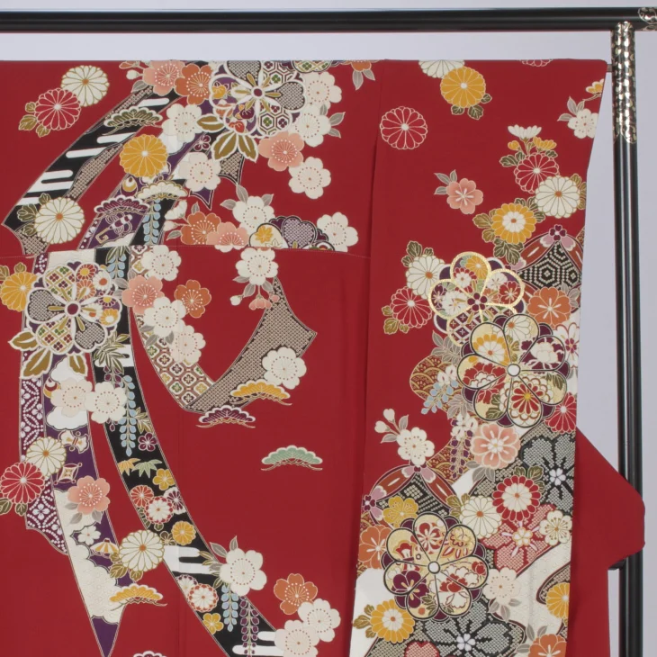 f0724416】【赤・ワイン系】振袖 販売 フルセット Mサイズ 【中古