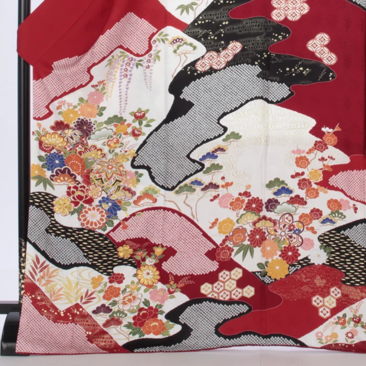 f0918044r】【赤・ワイン系】振袖 レンタル フルセット Lサイズ 【状態