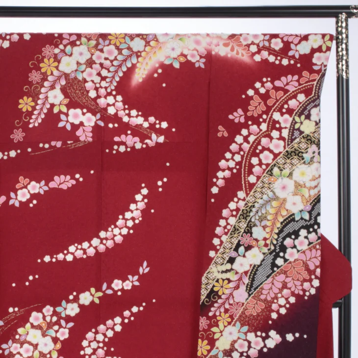 f1020012r】【赤・ワイン系】振袖 レンタル フルセット Mサイズ 【状態