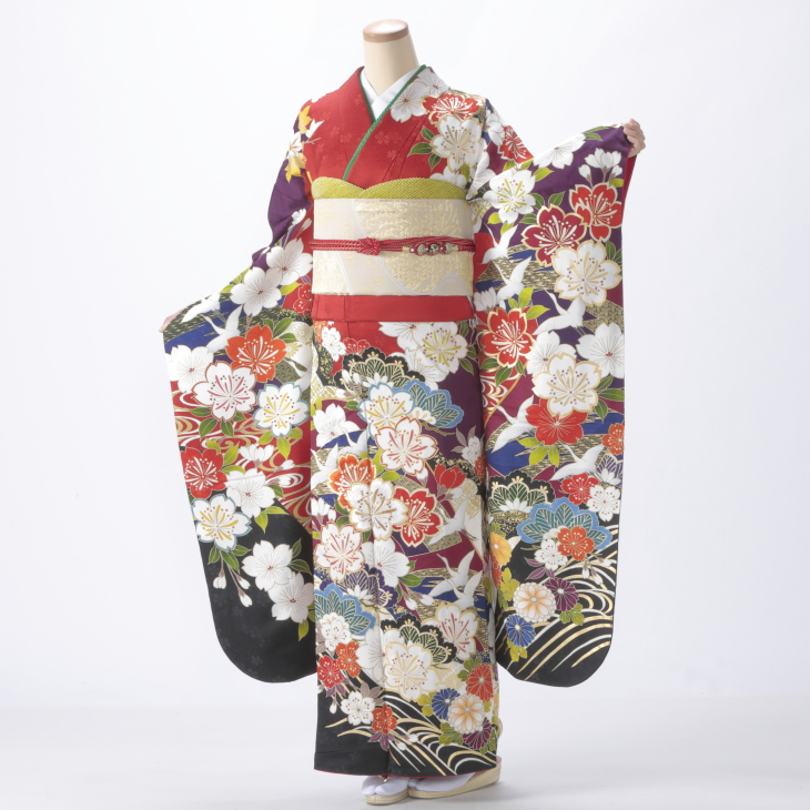 振袖 購入 フルセット Lサイズ ほぼ新品 成人式 着物 【赤・ワイン系】【中古】【状態:S】【f8024015】