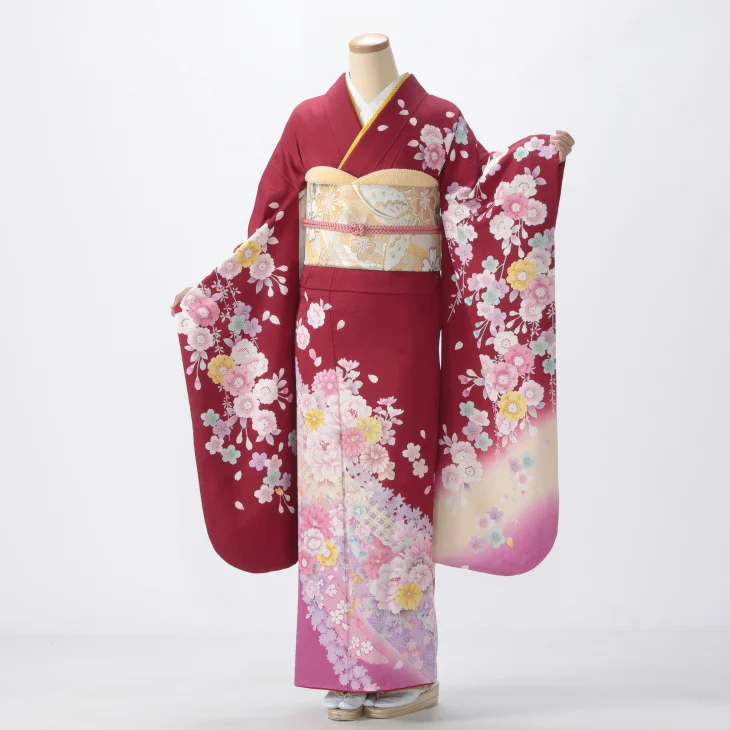 成人式 結婚式 着物 振袖 フルセット 赤色 紅 花 京都きもの友禅 女の子 赤/ワインの振袖【販売】｜【公式】京都きもの友禅オンラインストア