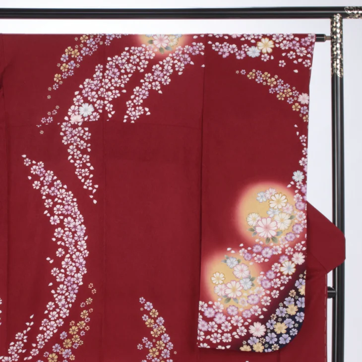 f8024052】【赤・ワイン系】振袖 販売 フルセット Sサイズ 【新品