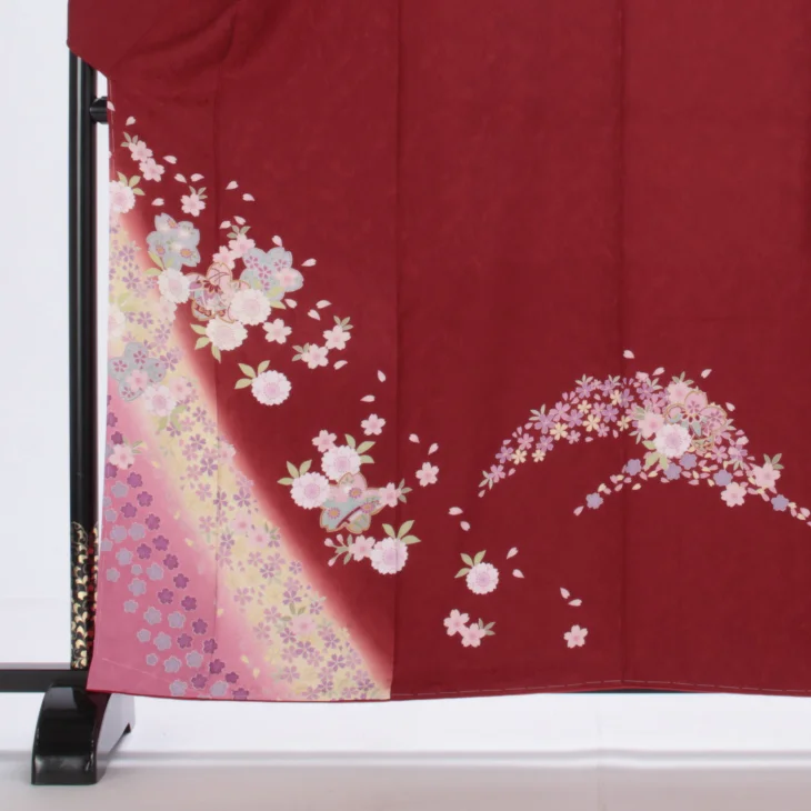 f8024065】【赤・ワイン系】振袖 販売 フルセット Sサイズ 【新品