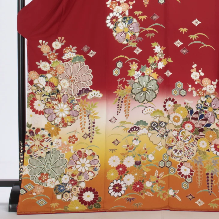 f8024075】【赤・ワイン系】振袖 販売 フルセット LLサイズ 【新品