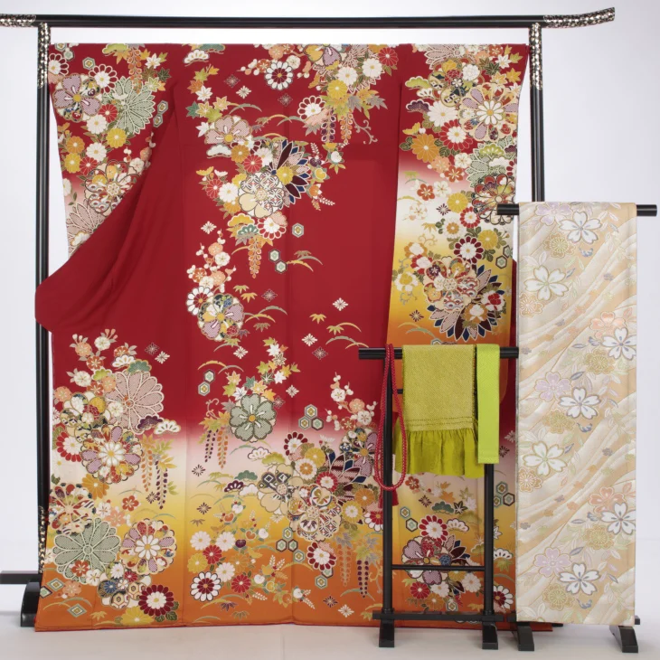 f8024075】【赤・ワイン系】振袖 販売 フルセット LLサイズ 【新品