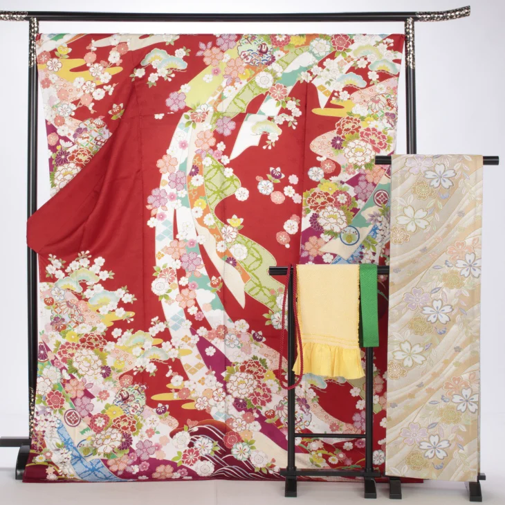 f8024084】【赤・ワイン系】振袖 販売 フルセット LLサイズ 【新品