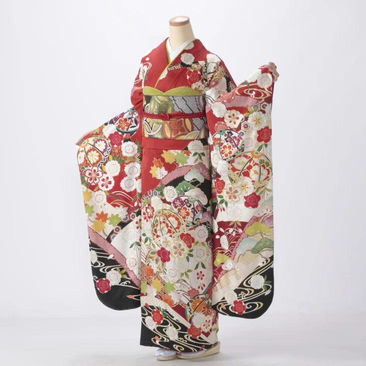 f8024098】【赤・ワイン系】振袖 販売 フルセット LLサイズ 【新品