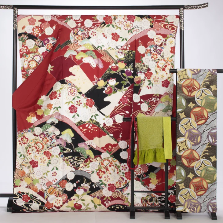 f8024098】【赤・ワイン系】振袖 販売 フルセット LLサイズ 【新品