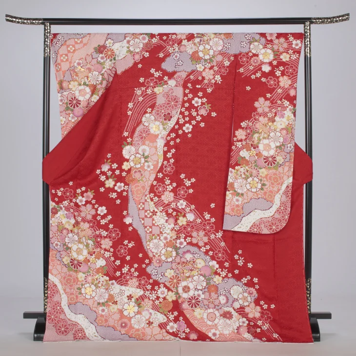 f8024107】【赤・ワイン系】振袖 販売 フルセット LLサイズ ほぼ新品