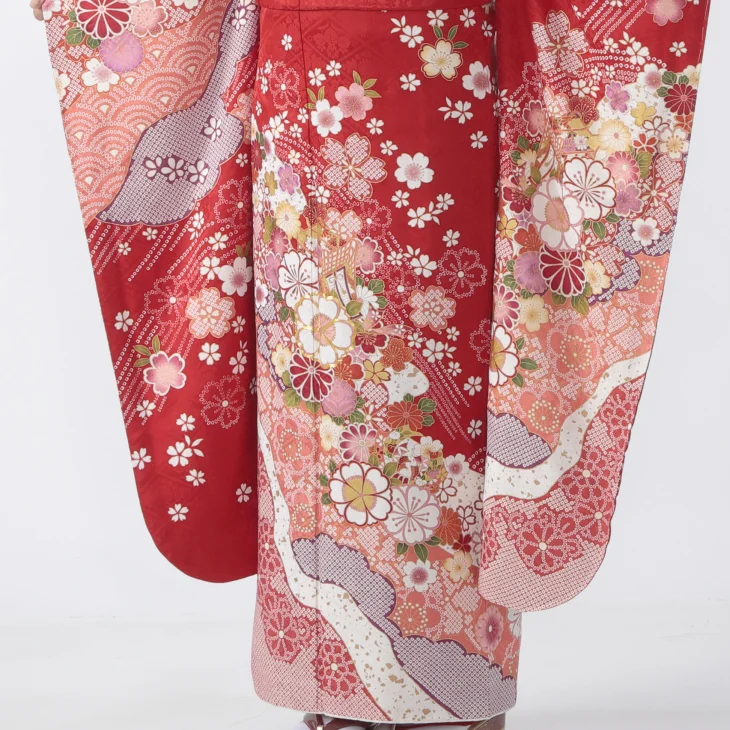 f8024107】【赤・ワイン系】振袖 販売 フルセット LLサイズ ほぼ新品