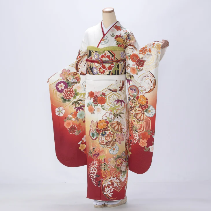 【成人式】振袖 レンタル フルセット Mサイズ 着物 【白・グレー系】【f0521375r2】