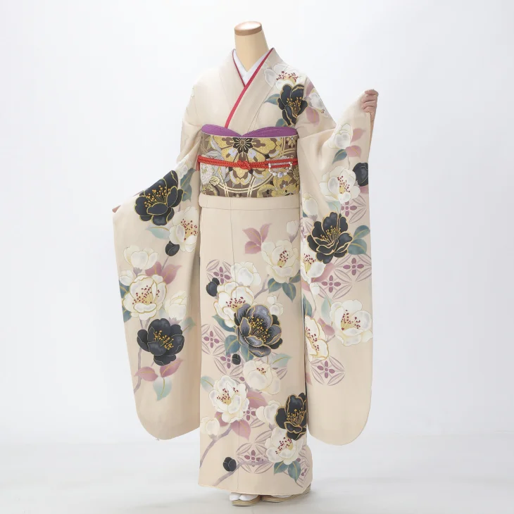 振袖 購入 フルセット Lサイズ 成人式 着物 【白・グレー系】【中古】【状態:A】【f0522547】