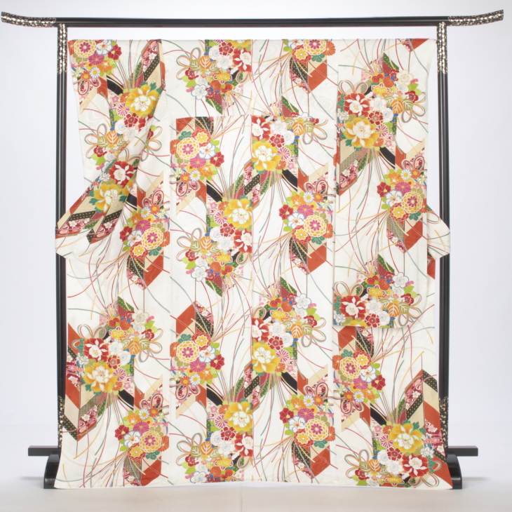 f0523179r】【白・グレー系】振袖 レンタル フルセット Lサイズ