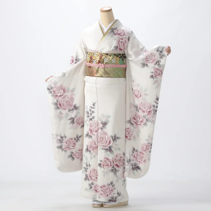 f0523357】【白・グレー系】振袖 販売 フルセット Mサイズ 【中古
