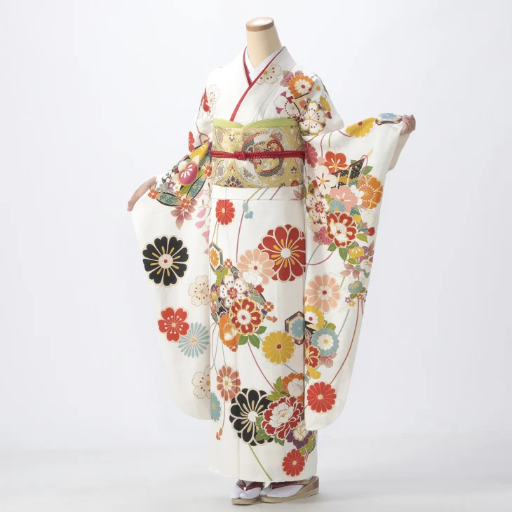 f0524068r2】【白・グレー系】振袖 レンタル フルセット Mサイズ 成人