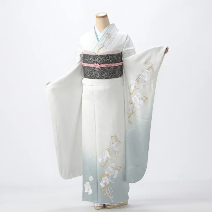 f0524451】【白・グレー系】振袖 販売 フルセット Lサイズ 【中古