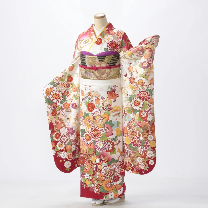 f0525063r2】【白・グレー系】振袖 レンタル フルセット Mサイズ 成人