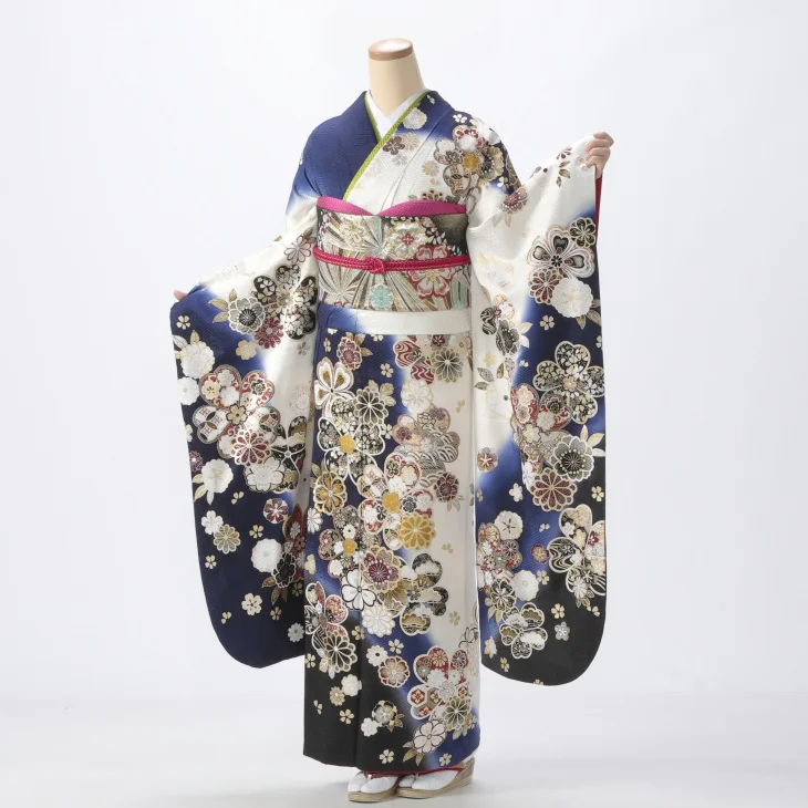 f0525120r2】【白・グレー系】振袖 レンタル フルセット Mサイズ 成人