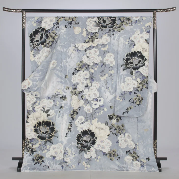 f0525355】【白・グレー系】振袖 販売 フルセット Lサイズ 【中古