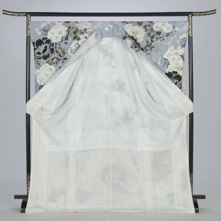 f0525355】【白・グレー系】振袖 販売 フルセット Lサイズ 【中古