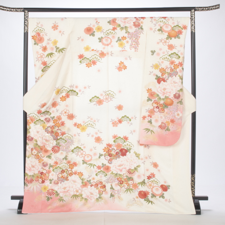 f0719085r2】【白・グレー系】振袖 レンタル フルセット Lサイズ 成人