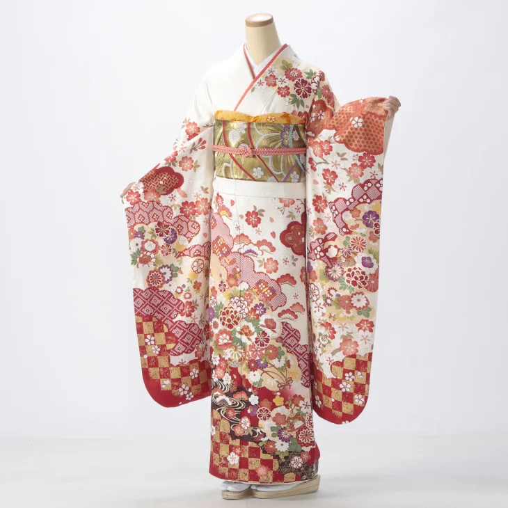 専用　振袖フルセット f0722213r】【白・グレー系】振袖 レンタル フルセット Mサイズ 【状態