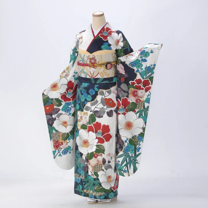 振袖 購入 フルセット Mサイズ 成人式 着物 【白・グレー系】【中古】【状態:A】【f0722365】