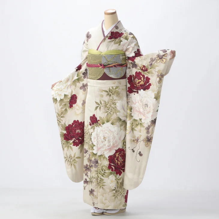 f0725377r2】【白・グレー系】振袖 レンタル フルセット LLサイズ 成人