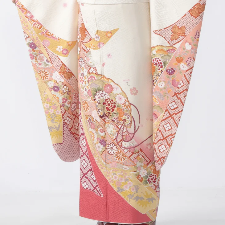 f0816001r】【白・グレー系】振袖 レンタル フルセット Mサイズ 【状態