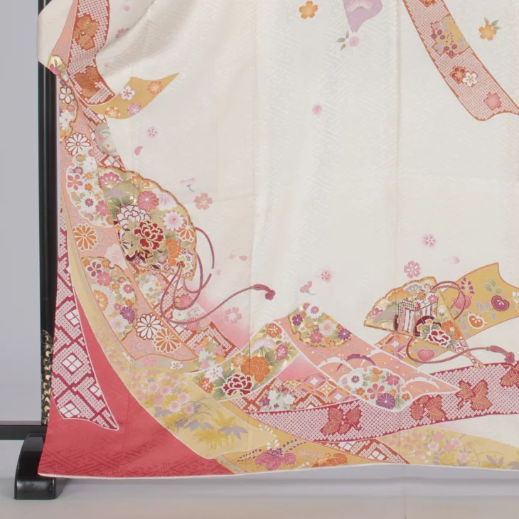 f0816001r】【白・グレー系】振袖 レンタル フルセット Mサイズ 【状態