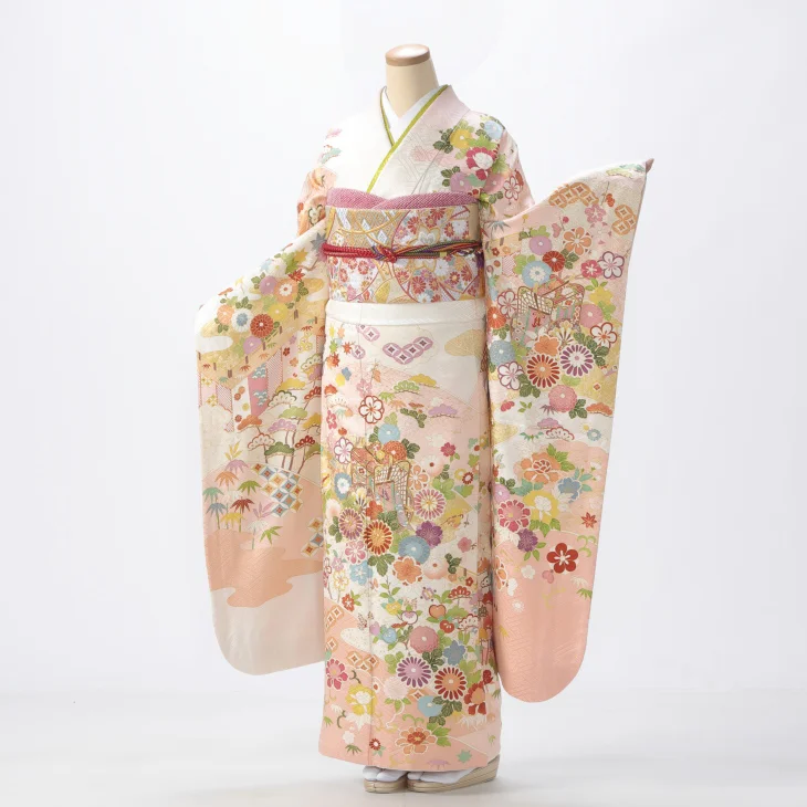 【成人式】振袖 レンタル フルセット Lサイズ 着物 【白・グレー系】【f1224004r2】