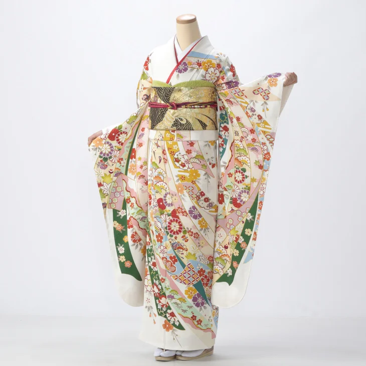 【成人式期間外】振袖 レンタル フルセット LLサイズ ほぼ新品 着物 【白・グレー系】【状態:S】【f8024087r】