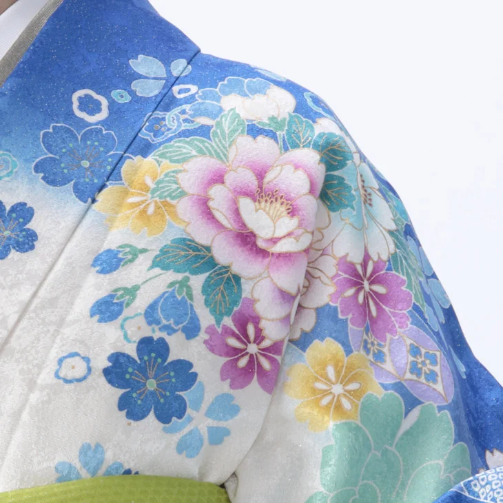 f8025008r】【白・グレー系】振袖 レンタル フルセット Lサイズ ほぼ