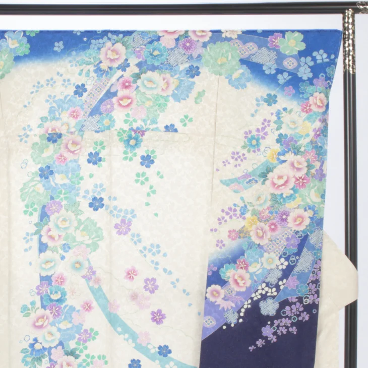 f8025008r】【白・グレー系】振袖 レンタル フルセット Lサイズ ほぼ