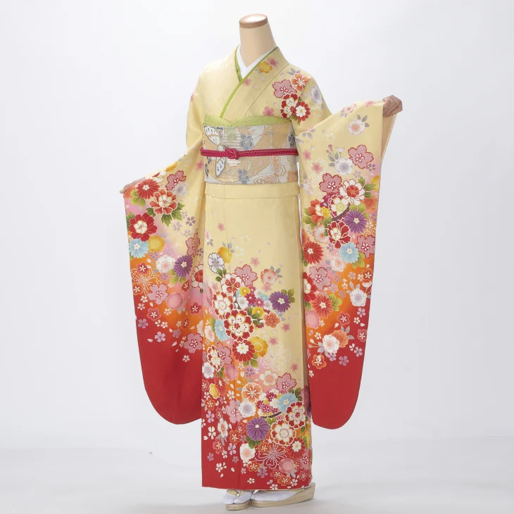 f0115239】【からし・黄系】振袖 販売 フルセット Mサイズ 【中古