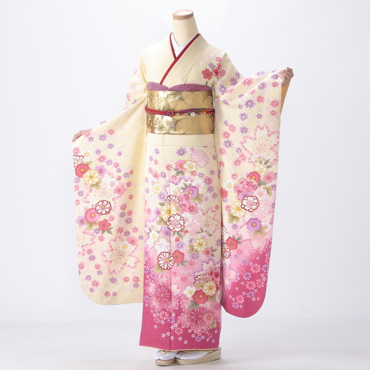 京都きもの友禅 振袖8点フルセット 桜 七宝 絞り 銀通し 正絹 成人式