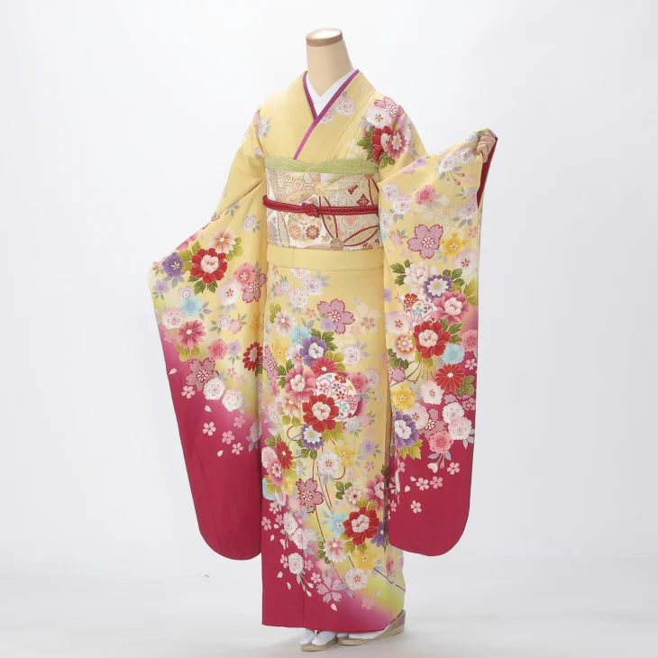 f0214027】【からし・黄系】振袖 販売 フルセット Mサイズ 【中古