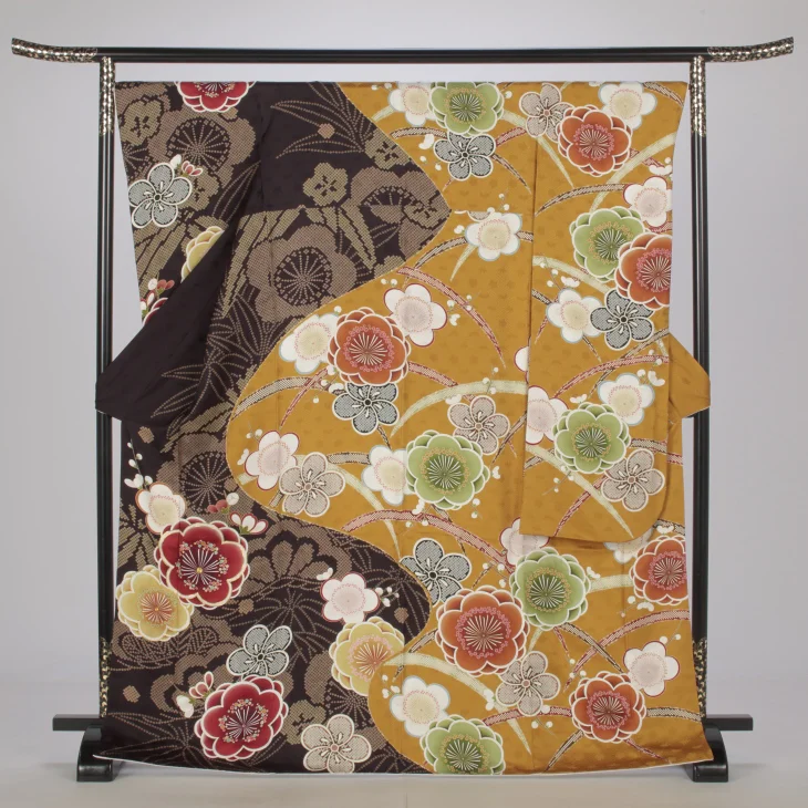 f0424100r】【からし・黄系】振袖 レンタル フルセット Lサイズ 【状態