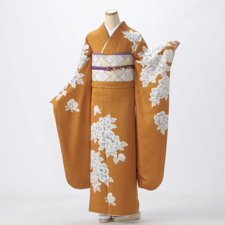 f0523284r】【からし・黄系】振袖 レンタル フルセット Lサイズ 【状態
