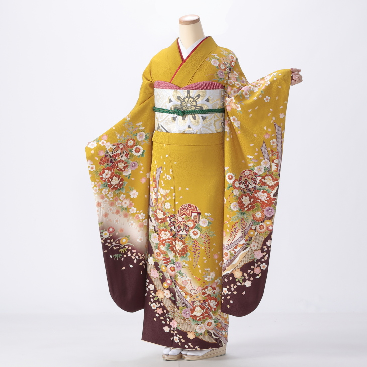 振袖フルセット　1127 黄色　正絹　振袖　格安！ 楽天市場】[10万円均一SALE]【成人式 振袖 レンタル】RS1186