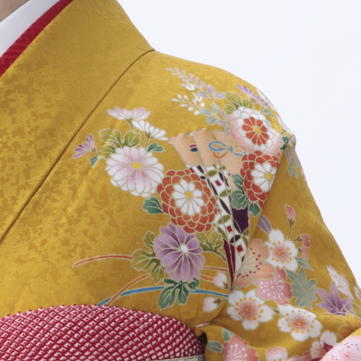 f0524462r】【からし・黄系】振袖 レンタル フルセット Lサイズ