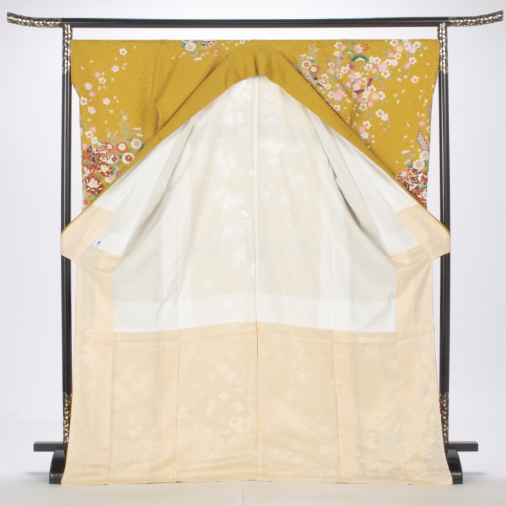 f0524462r】【からし・黄系】振袖 レンタル フルセット Lサイズ 【状態