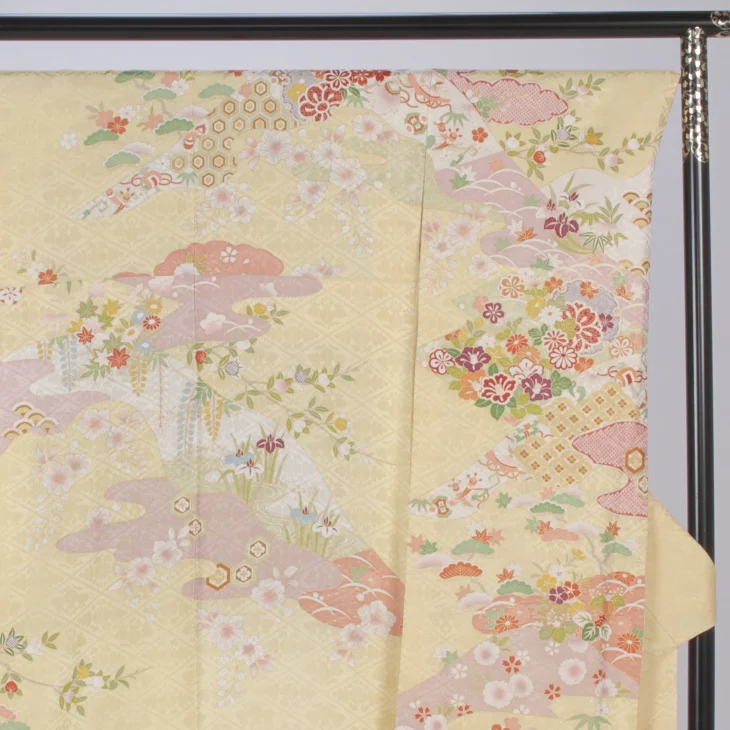 f0725066r】【からし・黄系】振袖 レンタル フルセット Lサイズ 【状態