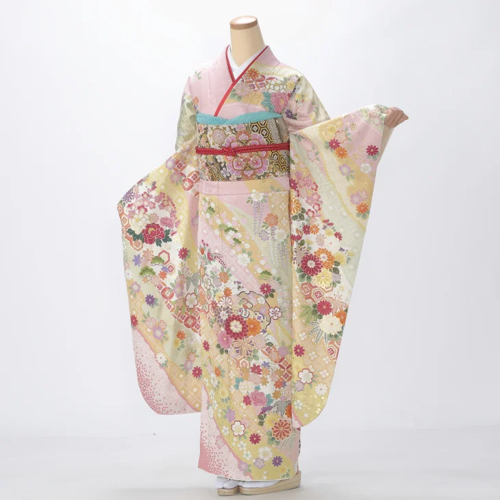 f0816049】【からし・黄系】振袖 販売 フルセット Lサイズ 【中古