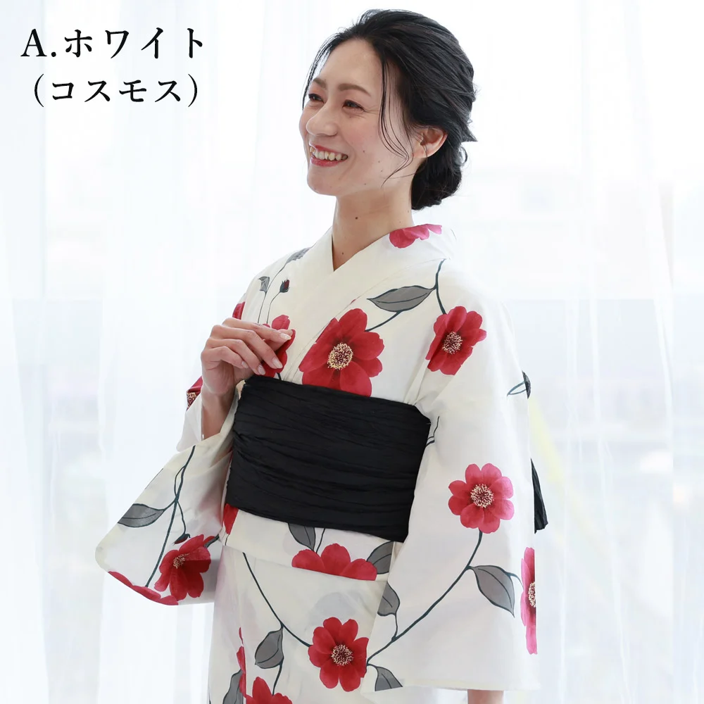 ◆綿絽浴衣 着物 赤 総柄 花柄 レトロ y2412001】浴衣 レディース 兵児帯 2点セット 古典柄 人気の椿