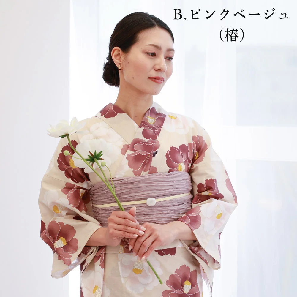 y2412001】浴衣 レディース 兵児帯 2点セット 古典柄 人気の椿